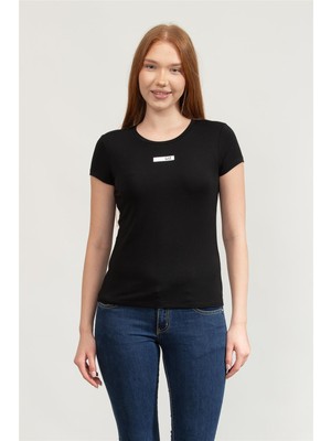 Ea7 Kadın Bisiklet Yaka T-Shirt Siyah