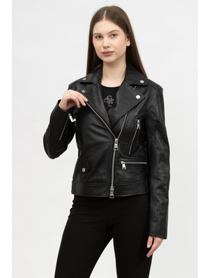 Karl Lagerfeld Biker Kadın Deri Mont Siyah