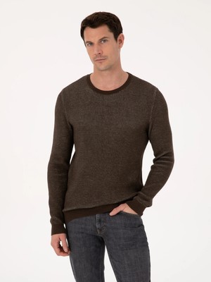Cacharel Kahverengi Slim Fit Pamuk Karışımlı Bisiklet Yaka Triko Kazak