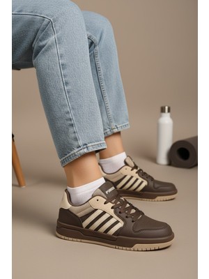 Enoch Kadın Spor Ayakkabı Şeritli Kauçuk Görünümlü Tabanlı Casual Sneaker