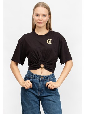 Just Cavallı Just Cavalli Kadın Bisiklet Yaka T-Shirt Siyah
