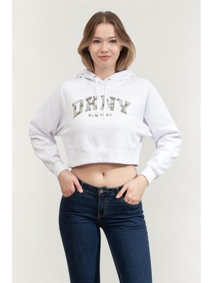Dkny Kadın Kapüşonlu Sweatshirt Beyaz