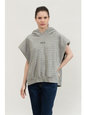Replay Over Kadın Kapüşonlu Sweatshirt Gri