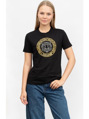 Just Cavallı Just Cavalli Kadın Bisiklet Yaka T-Shirt Siyah
