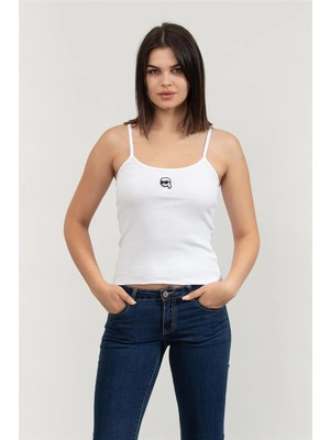 Karl Lagerfeld Kadın Askılı T-Shirt Beyaz