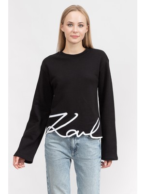 Karl Lagerfeld Signature Kadın Bisiklet Yaka Sweatshirt Siyah