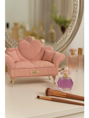 Maison Luré Kadife Desenli Berjer Figürlü Takı ve Mücevher Kutusu 24CM Pembe Makyaj & Takı