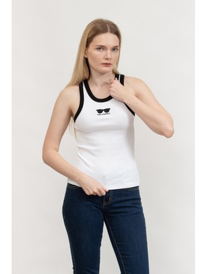 Karl Lagerfeld Kadın Kolsuz T-Shirt Beyaz