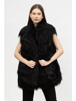 Karl Lagerfeld Faux Fur Gilet Kadın Mont Siyah