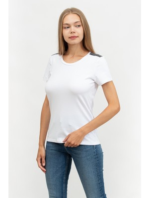 Ea7 Kadın Bisiklet Yaka T-Shirt Beyaz