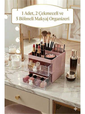 Maison Luré Şık Pembe 2 Çekmeceli 5 Bölmeli Makyaj ve Takı Organizeri Makyaj & Takı Organizeri