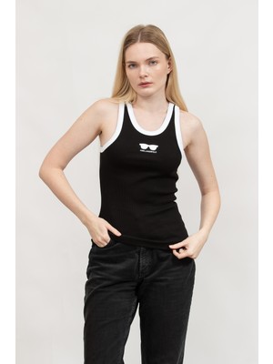 Karl Lagerfeld Kadın Kolsuz T-Shirt Siyah