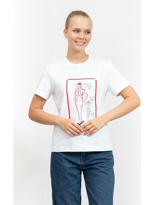 Karl Lagerfeld Kadın Bisiklet Yaka T-Shirt Beyaz