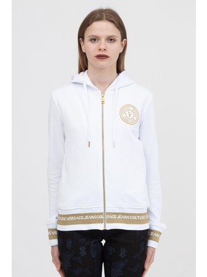 Versace Jeans Couture Kadın Fermuarlı Sweatshirt Beyaz