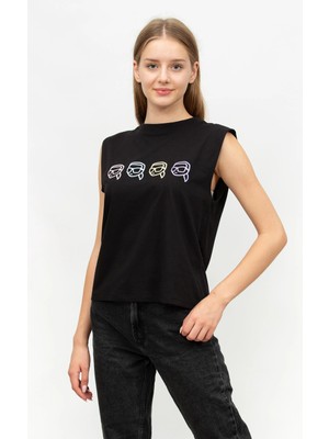 Karl Lagerfeld Kadın Askılı T-Shirt Siyah