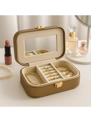 Maison Luré Deri Seyahat Takı Organizer, 20CM Bronz Mücevher Kutusu, Şık ve Pratik