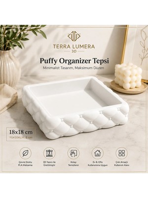 Maison Luré Düzenleyici Tepsi, Dekoratif ve Çok Amaçlı 18X18 cm Beyaz Makyaj & Takı Organizeri