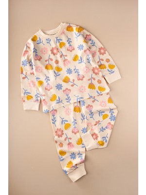 Cigit Desenli Pijama Takımı 2-8 Yaş Ekru Çiçek Desen