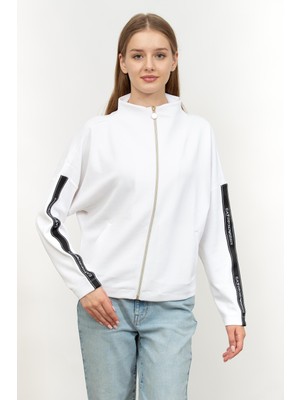 Ea7 Kadın Fermuarlı Sweatshirt Beyaz