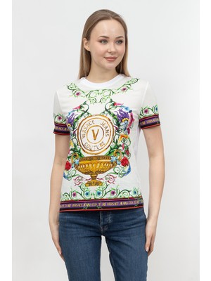 Versace Jeans Couture Kadın Bisiklet Yaka T-Shirt Beyaz