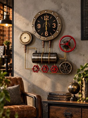 Marsilyan 3D Metal Dekoratif Duvar Saati 40X45 cm Steampunk Endüstriyel Tasarım Retro Vintage Dekor Hediyelik