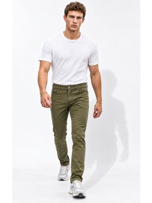 Vena Erkek Richard Slim Fit 5 Cep Parça Boya Pantolon-Haki