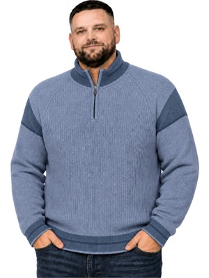 Battal Moda Erkek Büyük Beden Havacı Hattush Fermuarlı Dik Yaka Desenli Triko Kazak 3xl-4xl-5xl-6xl