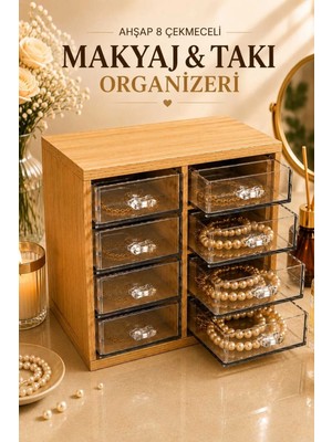 Maison Luré 8 Çekmeceli Çok Amaçlı Ahşap Takı ve Makyaj Organizeri Makyaj & Takı Organizeri