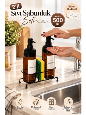 Porsima S-1271 Metal Standlı 2'li Sıvı Sabunluk Seti 500 ml