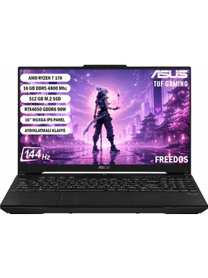 Asus Tuf Gaming A16 FA607NUQ-RL014 Amd Ryzen 7 170 16GB 512GB SSD RTX4050-6GB Freedos 16" Wuxga 144Hz Taşınabilir Bilgisayar