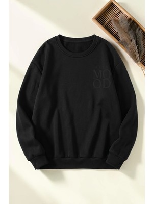 Uygun Tarz Unisex Good Mood Baskılı Bisiklet Yaka Sweatshirt
