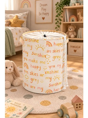 PH Prendi Home Sunshine Desenli Fileli Katlanabilir Çok Amaçlı Saklama Sepeti Kirli Çamaşır ve Oyuncak Düzenleyici Organizer Sepet 37X40 cm