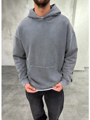 Difransel Jeans Kapüşonlu Kanguru Cep Yıkama Detay Antrasit Sweatshirt
