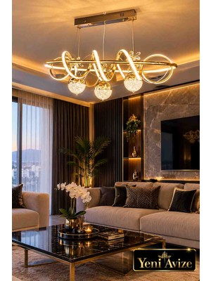 Yemek Masası 3 Toplu Gold LED Avize
