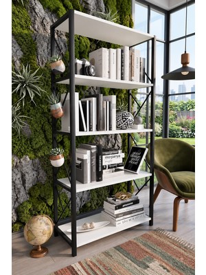 Morpanya More Metal Kitaplık 5 Raflı Geniş Kitaplık Dosya Kitap Rafı Ofis Ev Rafı