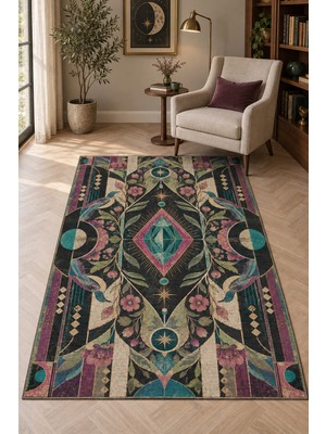 Rugs Modern Halı Dora Art Deco Vintage Madalyon Desenli Ince Dokuma Taban Salon Halısı OZL189