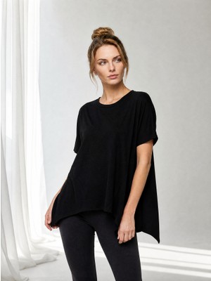 Kadın Penye Oversize Italyan Tunik - Asimetrik Kesim Salaş Tişört