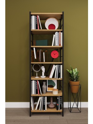 Asra Trend Modern 6 Raflı Metal Kitaplık Üçlü Ayrılabilir Modül Dekoratif Çok Amaçlı Kitaplık METALK01
