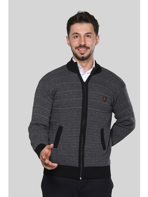 Kzc Tekstil Erkek Triko Akrilik Kalın Dokulu Klasik Fit Fermuarlı Cepli Kışlık Baba Hırka