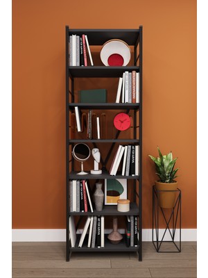 Asra Trend Modern 6 Raflı Metal Kitaplık Üçlü Ayrılabilir Modül Dekoratif Çok Amaçlı Kitaplık METALK01