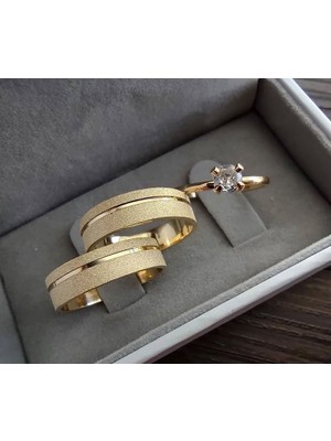 Alyans Model Zarif Işıltı Tektaş & Gold Alyans Seti