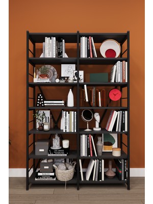 Asra Trend Modern 12 Raflı Metal Kitaplık Üçlü Ayrılabilir Modül Dekoratif Çok Amaçlı Kitaplık METALK02