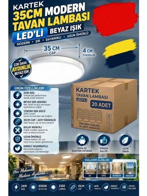 Kartek 20 ADET---35CM ,modern Tavana Sıfır Panel LED Avize Tavan Armatürü 24W Beyaz Işık Ince Dekoratif LED Tavan Lambası,kolay Montaj Sıva Üstü Tavan Lambası Tak Çalıştır ,tavan Glop, Lamba
