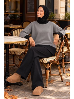 Hafsa Mina Iki Renkli Triko Takım Antrasit HM2962