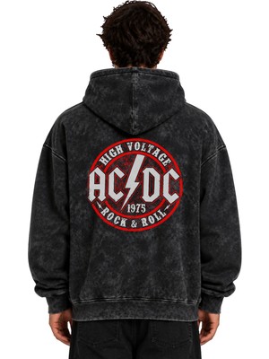 Sevbano Ac Dc Rock Metal Müzik Grubu Baskılı Unisex Oversize Yıkamalı Hoodie Sweatshirt