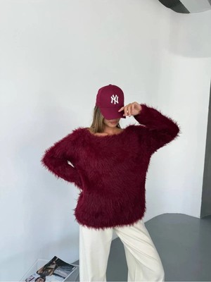 Kechi Woman Tüylü Triko Kazak — Bordo