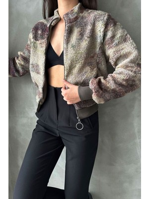 Very Moda Leopar Desenli Peluş  Mont | F1129