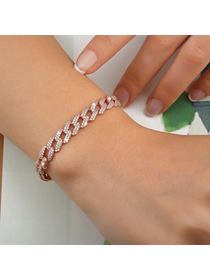 Alyans Model Rose Gold Işıltılı Gurmet Zincir Bileklik