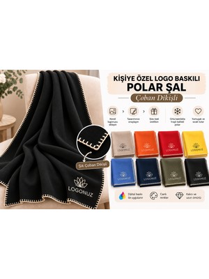 Arslan Deco Çoban Dikişli Kişiye Özel Logo Baskılı Polar Şal – 10 Adet Dijital Baskı Kurumsal Firma Şalı