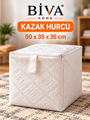 Biva Dayanıklı Kazak Baza Altı Çeyiz Hurcu 50X35X35 Üstten Komple Fermuarlı 180 kg Taşıma Kapasiteli Esnek Kalın Kumas